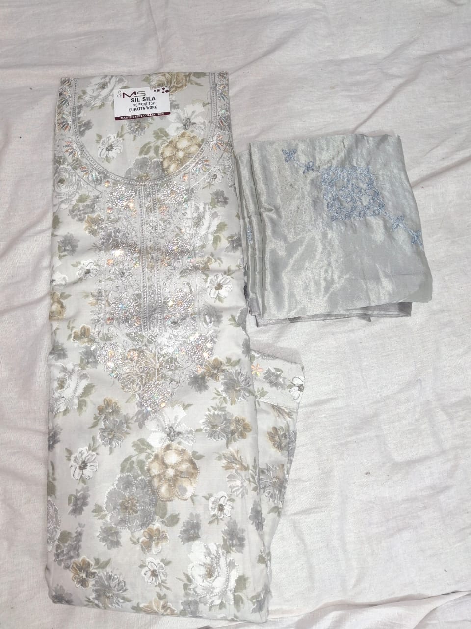 ✨ Floral PC Print Suit with Embroidered Dupatta – Unstitched Elegance