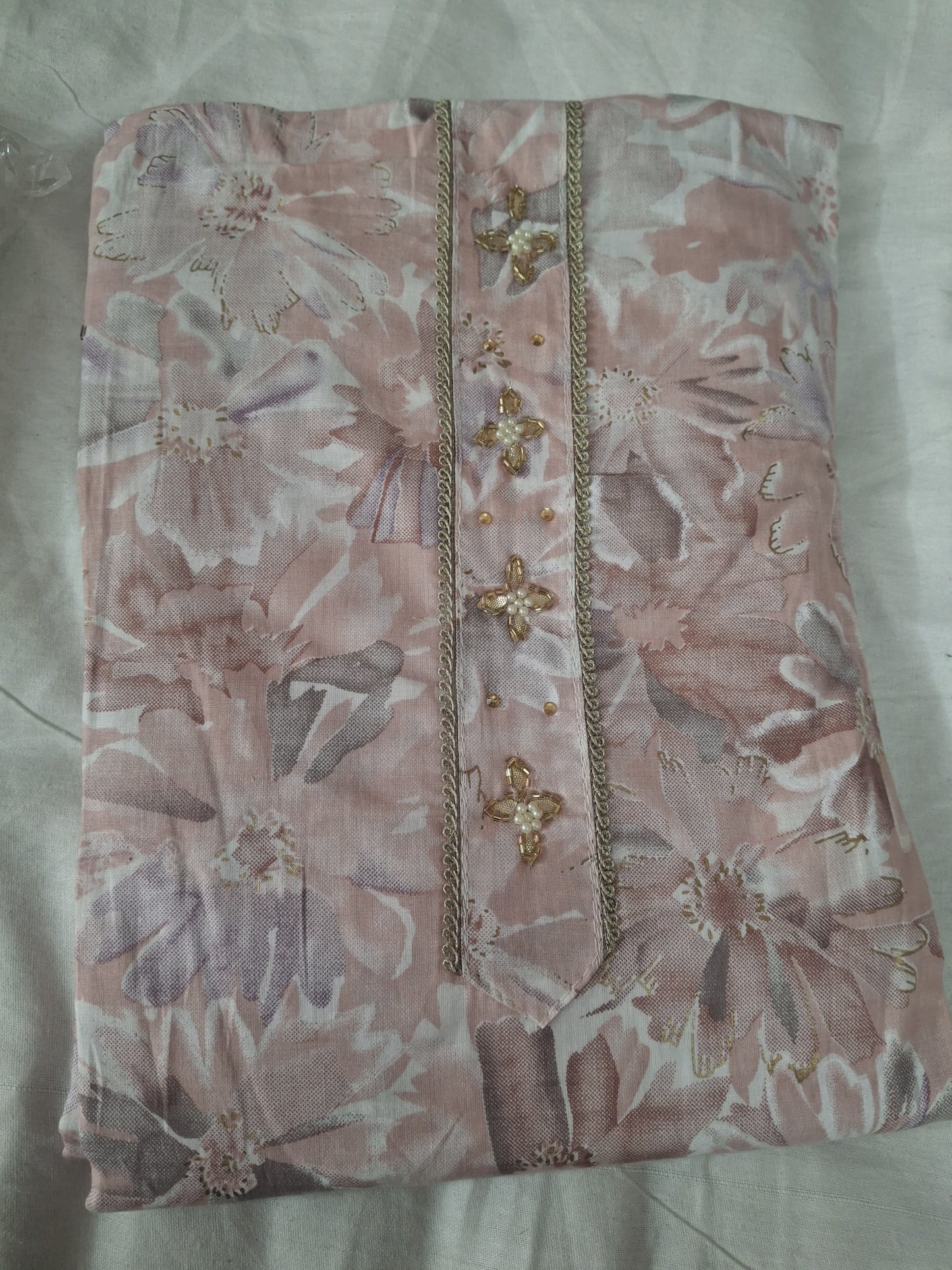 Elegant Dusty Blue Floral Unstitched Salwar Suit Set with Embroidered Top – Soft Cotton Blend Fabric