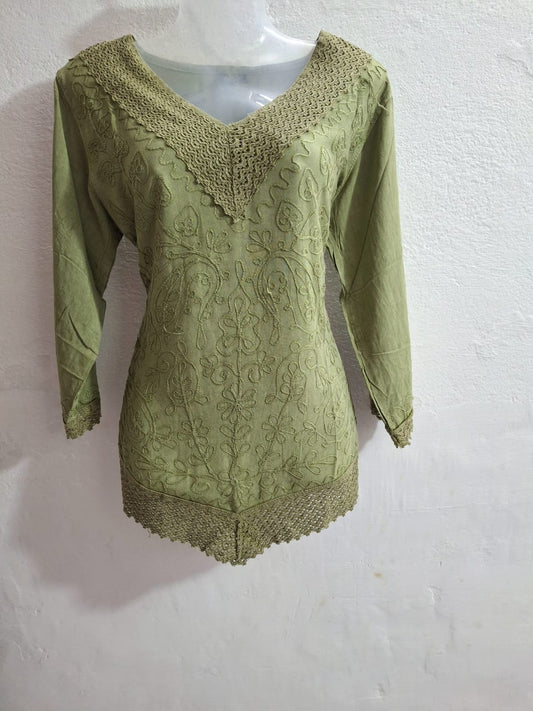 🧵 Pure Cotton Embroidered Kurti | Sizes S to XXL | Multiple Colors Available 🌸