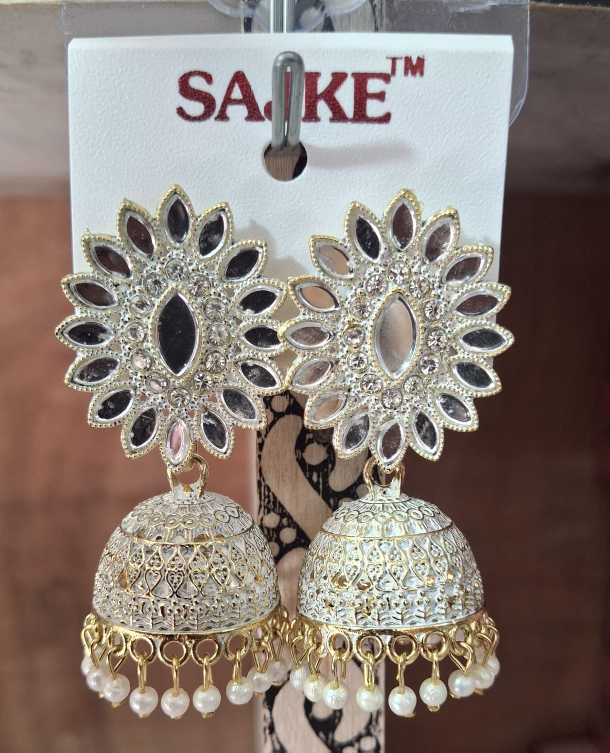 ✨ Traditional Floral Jhumka Earrings – Set of 3 (White, Yellow & Green)