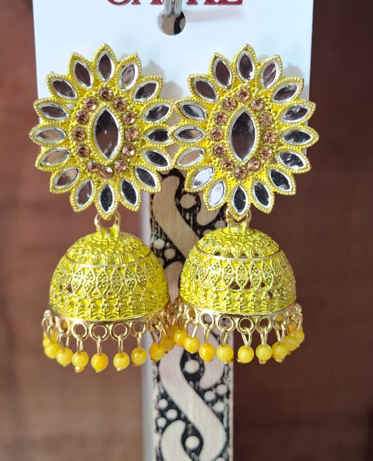 ✨ Traditional Floral Jhumka Earrings – Set of 3 (White, Yellow & Green)
