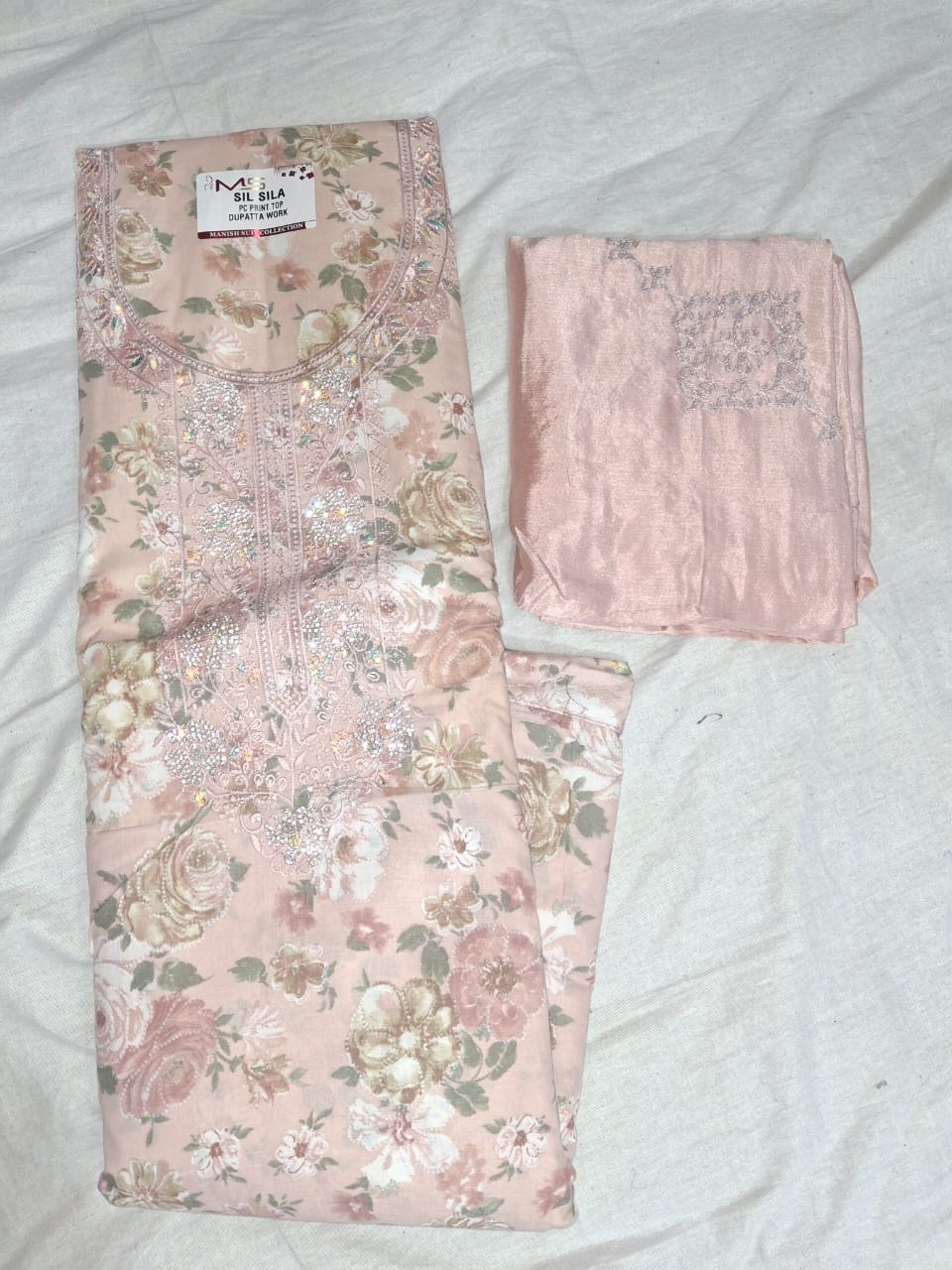 ✨ Floral PC Print Suit with Embroidered Dupatta – Unstitched Elegance
